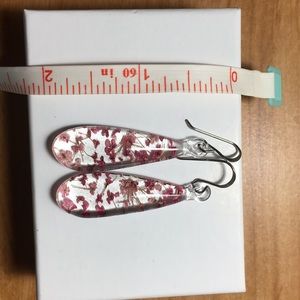 Dried flowers glass tear drop earrings